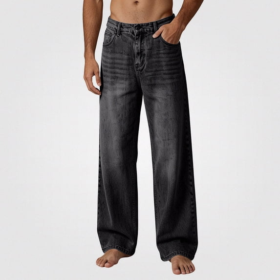 HOMADLES Men's Wide Leg Jeans Loose Fit Stretch Soft Casual Pants Side Pocket Fashion Pants Black Size S