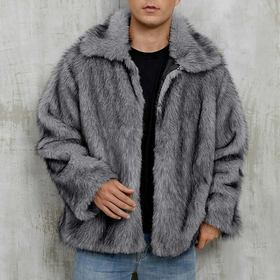 HOMADLES Men's Winter Coat Faux Fur Relaxed Fit Casual Full Zipper Fashion Long Jacket Winter Coats for Men Dark Gray XL