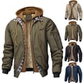 thumbnail image 1 of HOMADLES Men's Zip Up Jacket Long Sleeve Windbreaker Hoodie Jacket Fashion Fake Layered Coat Bomber Jacket for Cold Weather Army Green Size 3XL, 1 of 6