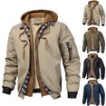 thumbnail image 1 of HOMADLES Men's Zip Up Jacket Long Sleeve Windbreaker Hoodie Jacket Fashion Fake Layered Coat Bomber Jacket for Cold Weather Khaki Size XL, 1 of 9