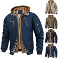 thumbnail image 1 of HOMADLES Men's Zip Up Jacket Long Sleeve Windbreaker Hoodie Jacket Fashion Fake Layered Coat Bomber Jacket for Cold Weather Navy Size 3XL, 1 of 9