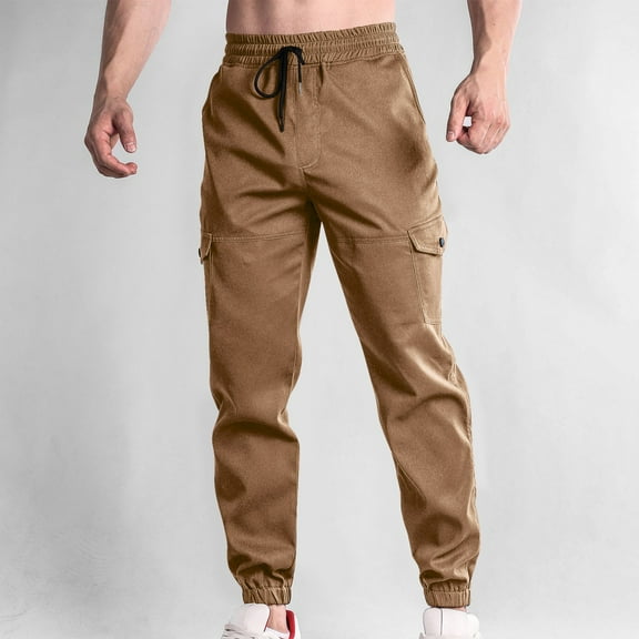 HOMADLES Men's and Big Men's Cargo Pants Multi Pockets Straight Leg Workout Outdoor Sports Elastic Waist Casual Pants Trousers Khaki XL