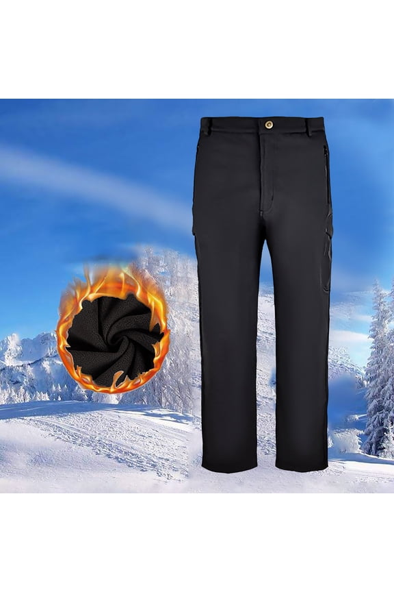 Men's and Big Men's Cargo Pants Windproof Climbing Sports Pants Straight Leg Fleece Lined Trousers Black M