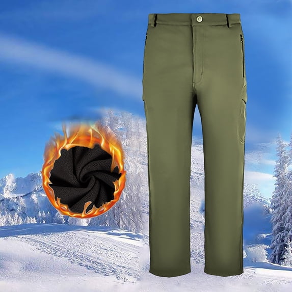 HOMADLES Men's and Big Men's Cargo Pants Windproof Straight Leg Climbing Sports Pants Fleece Lined Trousers Army Green 3XL