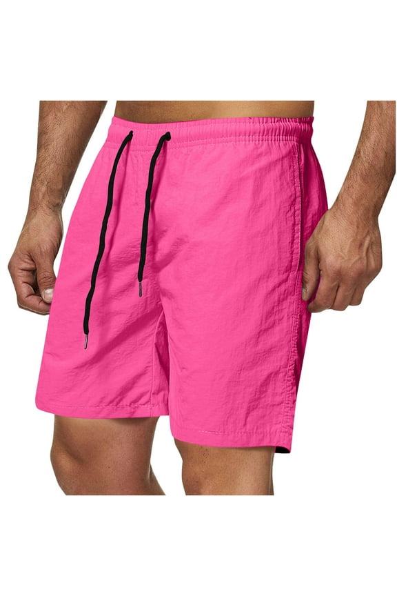 Men's and Big Men's Cargo Shorts Solid Gym Casual Summer Cargo Shorts Hot Pink M