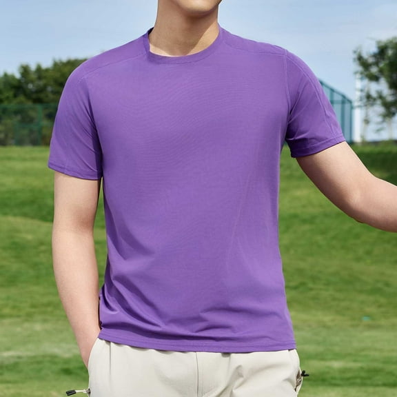 HOMADLES Men’s Tee Shirt Short Sleeve Lightweight Kint Stretch Slim Fit Pullover Summer Tee Purple 3XL