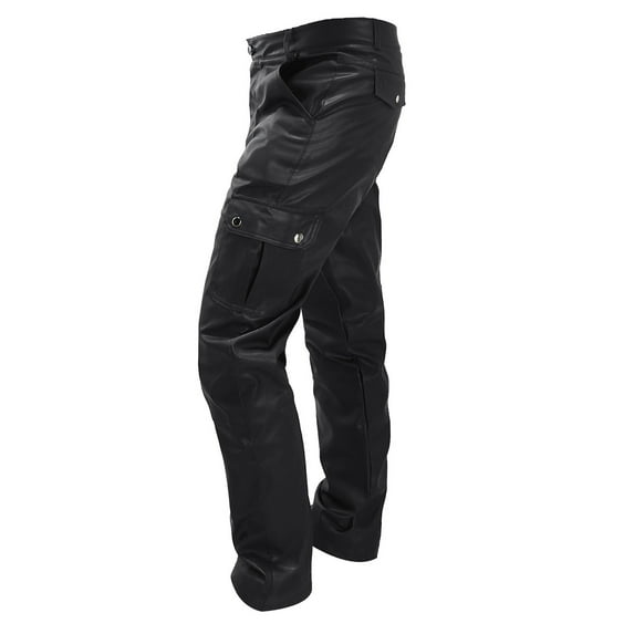 HOMADLES Men's and Big Men’s Faux Leather Pants with Pocket Solid Slim Fit Button Casual Pants Black 2XL