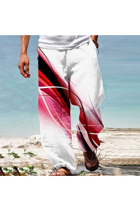 Men's and Big Men’s Jogger Pants Elastic Waist Casual Print Straight Leg with Pocket Jogger Pants Red L