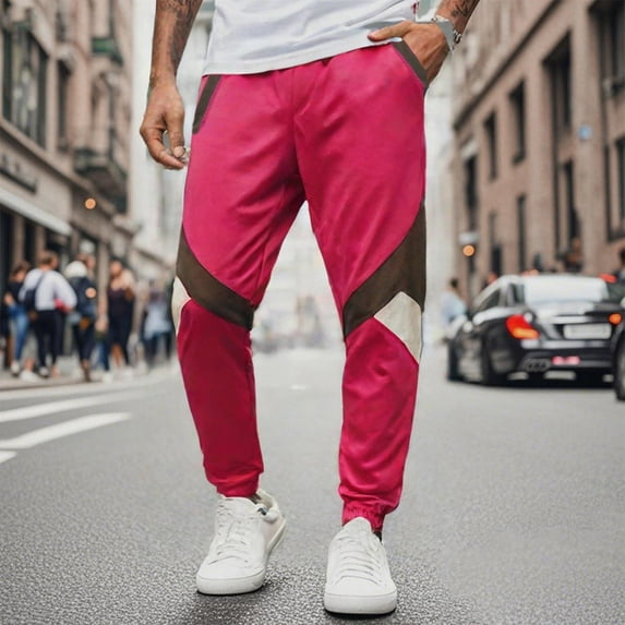 HOMADLES Men's and Big Men’s Sports Pants with Pocket Drawstring Elastic Waist Color Block Athletic Pants Outdoor Jogger Pants Hot Pink L