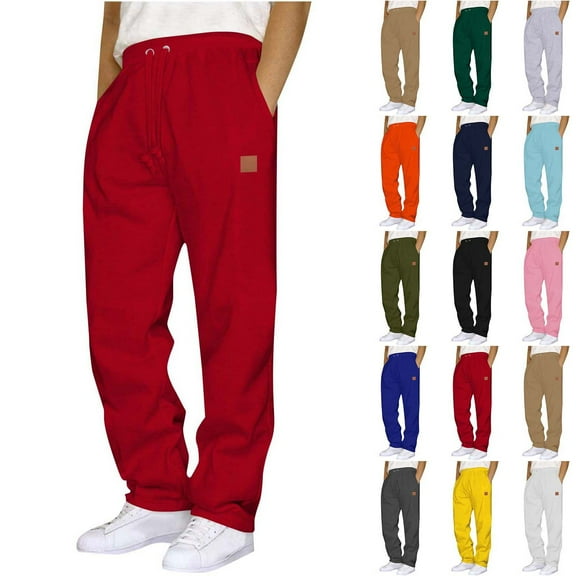 HOMADLES Mens Sweatpants for Men with Pockets Outdoor Hiking Jogger Pants Elastic Waist Straight Leg Drawstring Casual Sweatpants Open Bottom Sweatpants Black