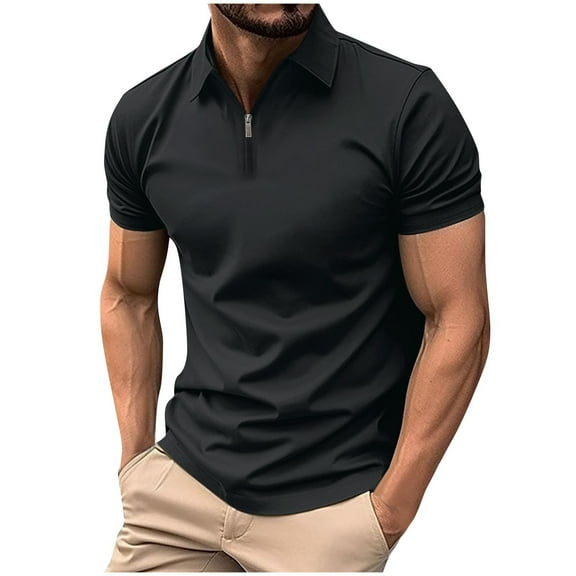 HOMADLES Men's and Big Men's polo Shirts Soft Stretch with Zipper polo Shirt Black 3XL