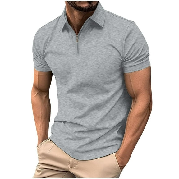 HOMADLES Men's and Big Men's polo Shirts Soft Stretch with Zipper polo Shirt Gray M