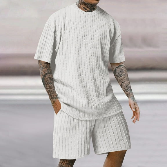 HOMADLES Mens 2 Piece Short Sets Outfits Summer Shirt and Short White XL