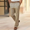 thumbnail image 1 of HOMADLES Mens Business Pants for Men Straight Leg Solid Casual Pants Zipper Linen Fashion Pants Khaki L, 1 of 6