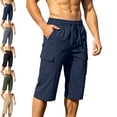 thumbnail image 1 of HOMADLES Mens Capri Cargo Pants Loose Fit Elastic Waist Drawstring Workout Pants Big and Tall Athletic Pants Khaki Size 4XL, 1 of 10