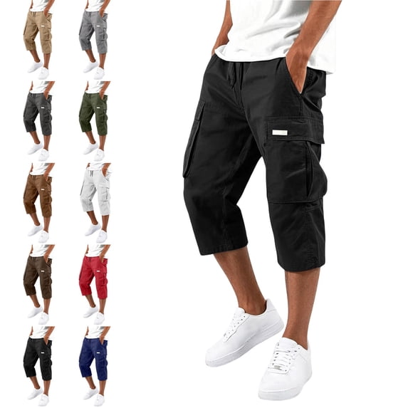 HOMADLES Mens Capri Cargo Pants Multi-pocket Elastic Waist Drawstring Workout Pants Big and Tall Athletic Pants Dark Gray Size 3XL