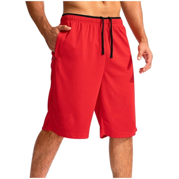 HOMADLES Mens Cargo Shorts Big and Tall Flat Front Shorts Elastic Waist Straight Drawstring Short Cargos, Red 3XL