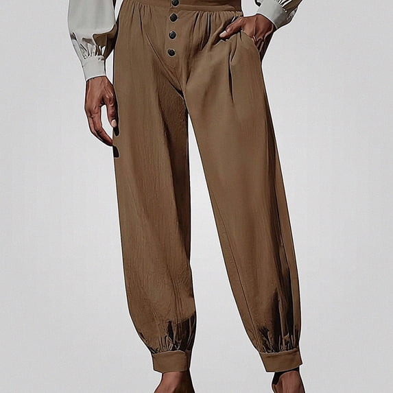 HOMADLES Mens Casual Joggers Pants Elastic Waist Loose Fit Sports Pants Side Pocket Outdoor Hiking Pants Khaki Size S