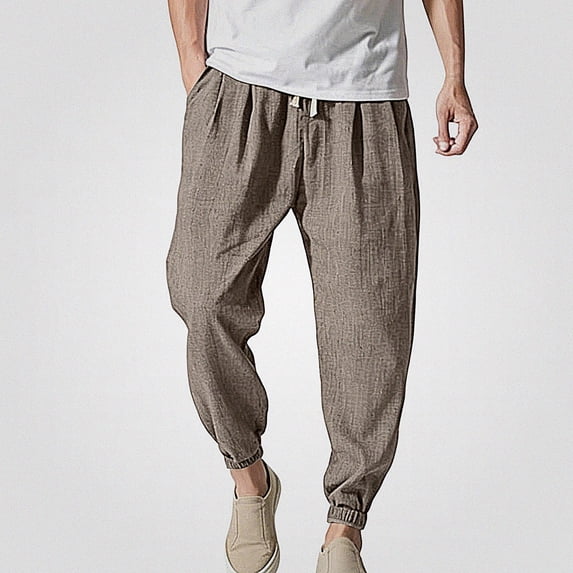 HOMADLES Mens Casual Linen Joggers Pants Elastic Waist Loose Fit Sports Pants Side Pocket Outdoor Athletic Pants Gray Size 3XL