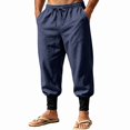 thumbnail image 1 of HOMADLES Mens Casual Linen Joggers Pants Elastic Waist Loose Fit Sports Pants Side Pocket Outdoor Athletic Pants Navy Size 2XL, 1 of 9