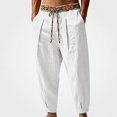 thumbnail image 1 of HOMADLES Mens Casual Linen Joggers Pants Elastic Waist Side Pocket Sports Pants Outdoor Athletic Pants White Size L, 1 of 2