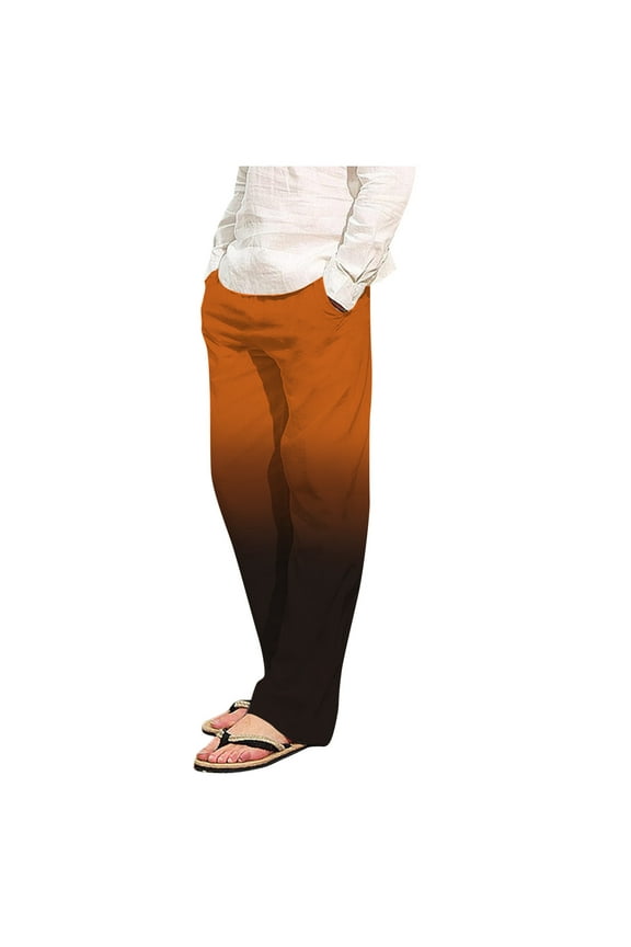 Mens Casual Pants Fitness with Pocket Outdoor Hiking Gradient Jogger Pants Orange 2XL