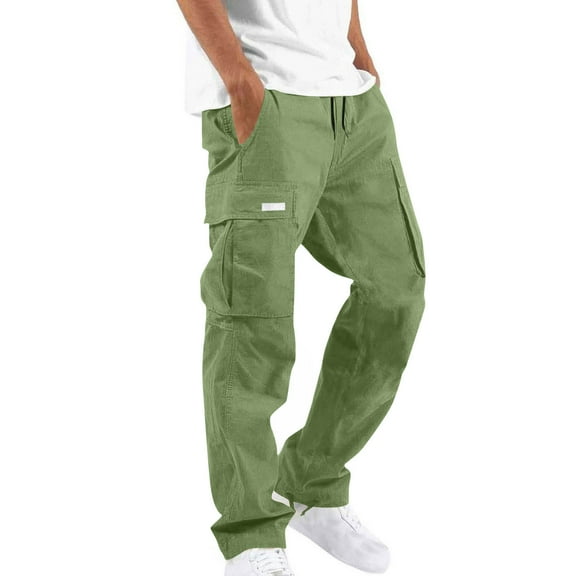 HOMADLES Cargo Pants for Men Bottom Open Straight Leg Multi-pocket with Drawstring Work Cargo Pants for Men Outdoor Hiking C Army Green 2XL