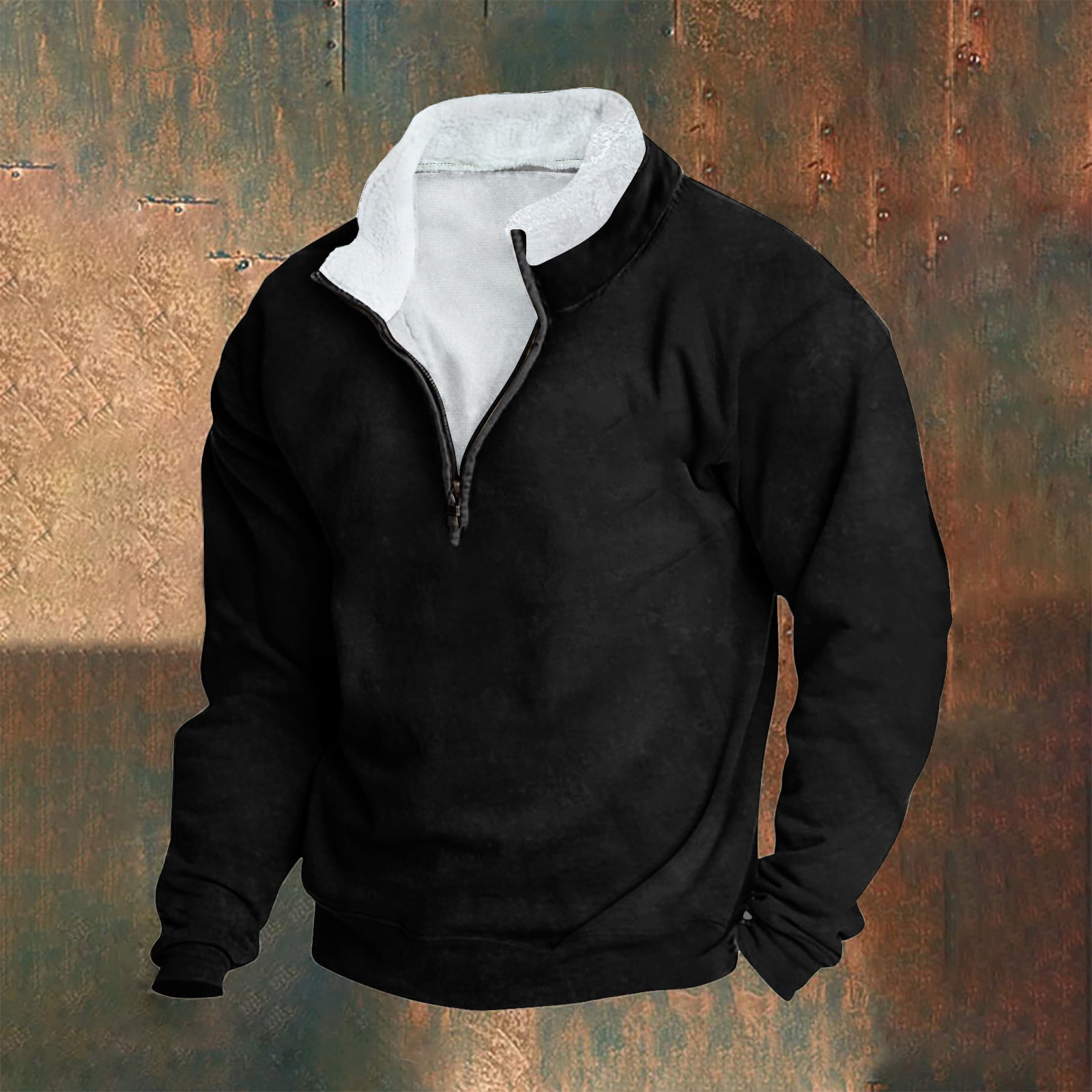 HOMADLES Mens Long Sleeved Pullover Stand Collar Solid Color Losse