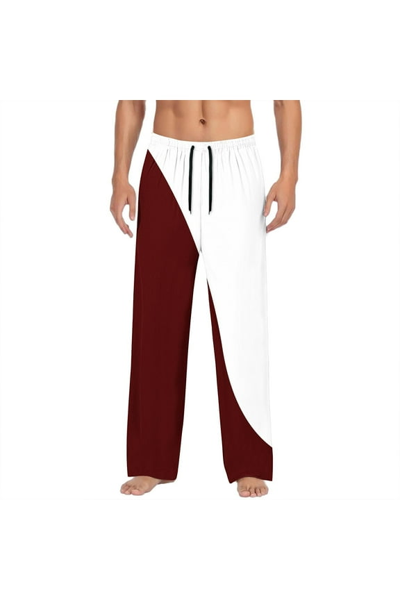 Mens Color Block Athletic Pants Relaxed Fit with Drawstring Elastic Waist Jogger Pants Red 3XL