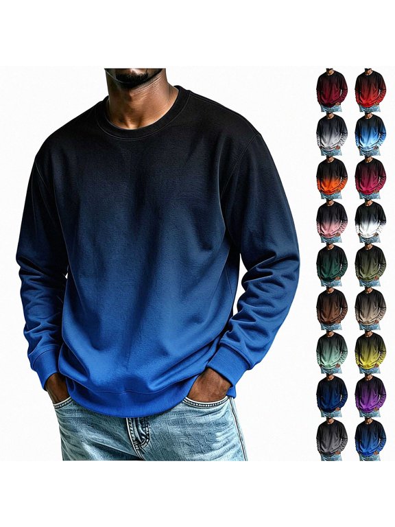 Mens Crewneck Sweatshirt Big and Tall Gradient Color Relaxed Fit Long Sleeve Pullover for Daily Wear Blue Size M