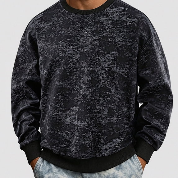 HOMADLES Mens Crewneck Sweatshirt Graphic Big and Tall Print Pullover Tops Stretch Soft Casual Sweatshirts Black Size 5XL