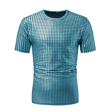 HOMADLES Mens Crewneck Tee Solid Sequin Casual Short Sleeve Light Blue M
