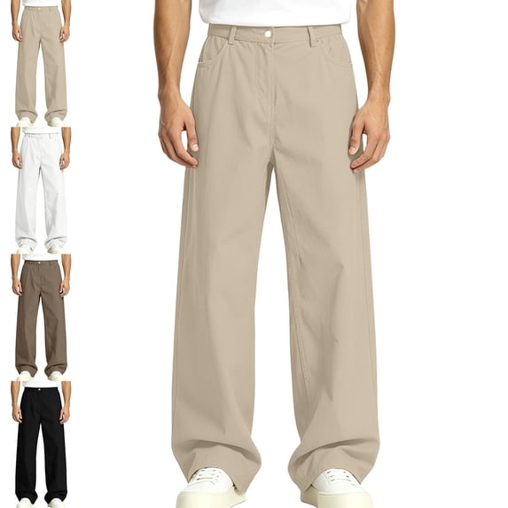 HOMADLES Mens Elastic Waist Work Pants Wide Leg Stretch Soft Athletic Pants Solid Color Side Pocket Casual Pants White Size M