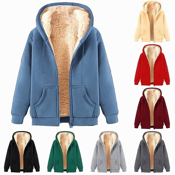 HOMADLES Mens Fleece Lined Hoodies Winter Warm Full Zipper Hooded Sweatshirts Solid Color Hoodie Jacket Light Blue Size S