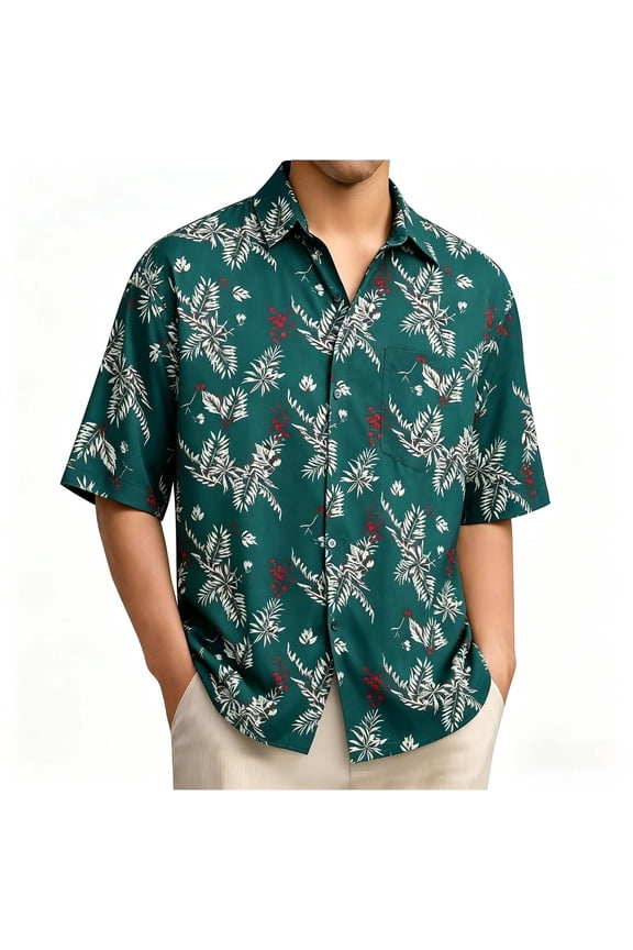 Mens Hawaii Beach Shirt Lapel Loose Fit Button Down Shirt for Men Summer Short Sleeve Shirt L Multicolor Size L