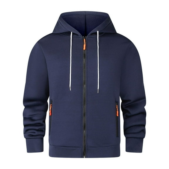 HOMADLES Mens Hooded Casual Jacket Waterproof Solid Full Zipper Outdoor Hiking Long Sleeve Windproof Jacket for Men, Navy L