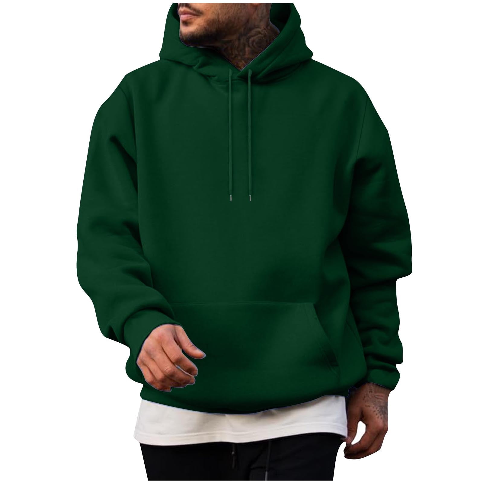 HOMADLES Mens Hoodie Long Sleeve Solid Casual Cotton Pullover Hoodies for Men Hooded Sweatshirts Army Green M