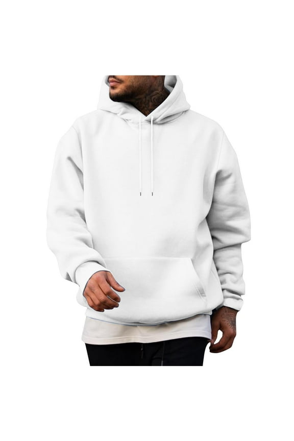 Hoodies for Men Long Sleeve Cotton Mens Casual Pullover Shirt Solid Lightweight Hooded Sweatshirts White S
