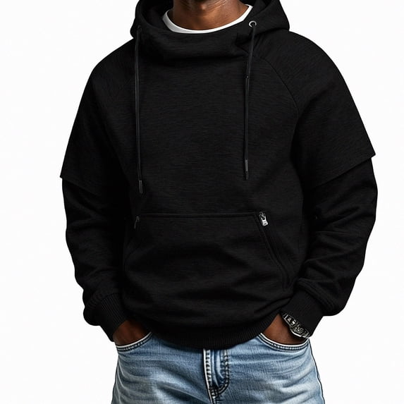 HOMADLES Mens Hoodies Pullover Thicken Warm Long Sleeve Winter Pullover Hooded Tops Black Size 3XL