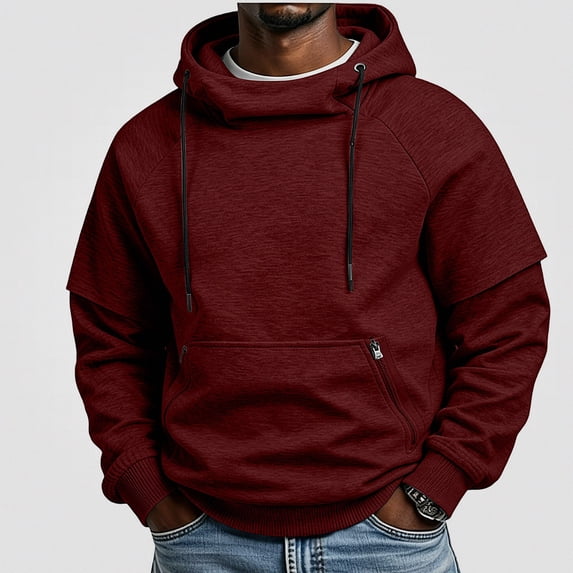 HOMADLES Mens Hoodies Pullover Thicken Warm Long Sleeve Winter Pullover Hooded Tops Red Size 3XL