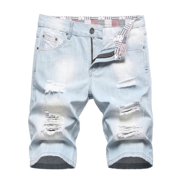 HOMADLES Mens Jean Shorts Relaxed Fit Denim Shorts Button Straight Leg Short Pants with Pocket, Light Blue S