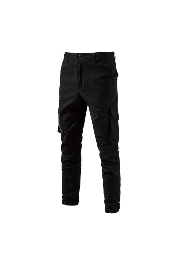 Mens Jogger Pants Athletic Outdoor Zipper Multi-pocket Casual Jogger Pants Black M