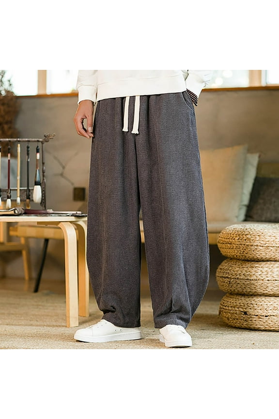 Mens Jogger Pants Elastic Waist Solid Drawstring Wide Leg Jogger Pants for Men Gray 5XL