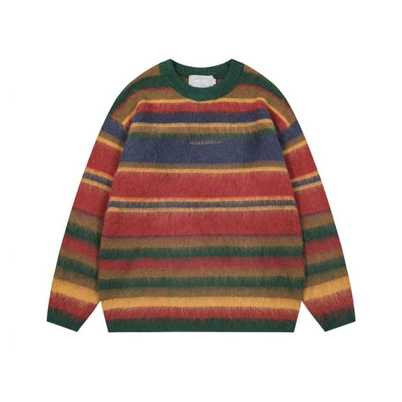 HOMADLES Mens Knitted Sweater Outdoor Hiking Kint Striped Sweaters Relaxed Fit Crewneck Casual Shirt Outdoor Hiking Green