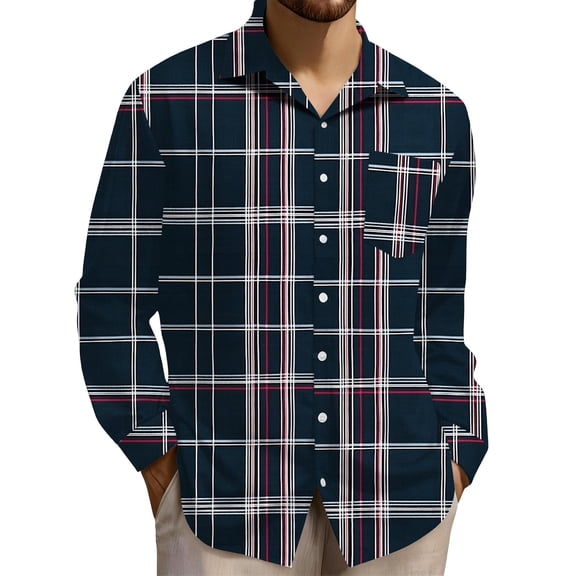 HOMADLES Mens Long Sleeve Button Down Shirt Open Front Work Shirt Lapel Plaid Print Casual Regular Fit Shirt G Multicolor 2XL
