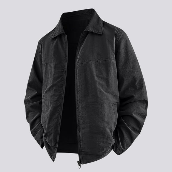 HOMADLES Mens Long Sleeve Jacket Lapel Solid Windbreaker Casual Loose Outdoor Hiking Outwear Jacket Black M