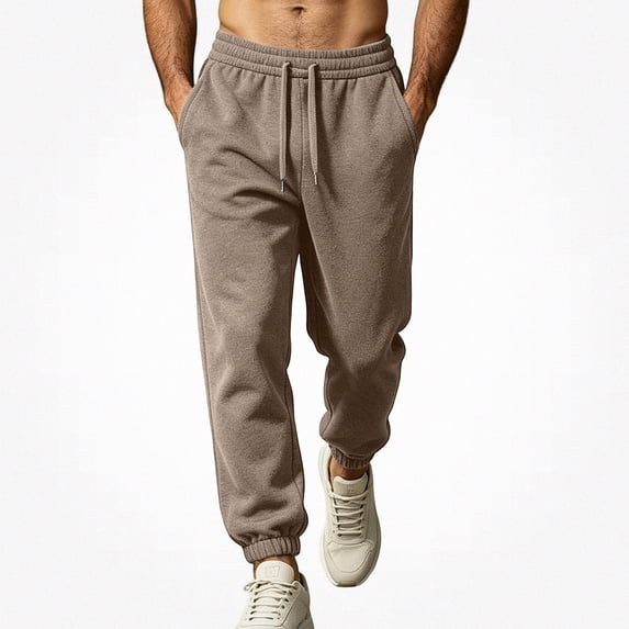 HOMADLES Mens Loose Fit Joggers Elastic Waist Fleece Lined Casual Pants Winter Warm Side Pocket Drawstring Trousers Khaki Size 5XL