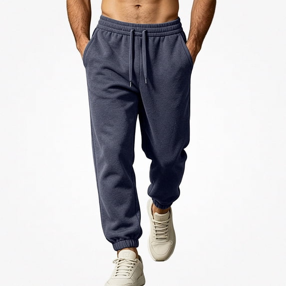 HOMADLES Mens Loose Fit Joggers Elastic Waist Fleece Lined Casual Pants Winter Warm Side Pocket Drawstring Trousers Navy Size 4XL