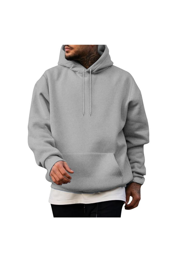 Mens Casual Cotton Hooded Long Sleeved Solid Stretch Soft Hoodie for Men with Pocket Hooded Sweatshirts Gray S