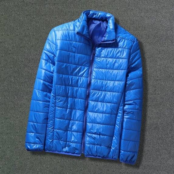 HOMADLES Mens Puffer Jacket Packable Lightweight Winter Thermal Solid Thickening Softshell Outdoor Windproof Outerwear Blue 3XL